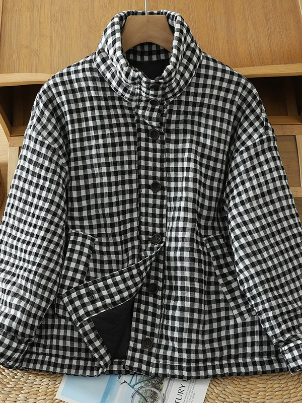 

Authentic Winter Cotton Jaet Women's Classic Warm Stand Collar Cotton Linen Thiened Long Sve Regular Length Coat