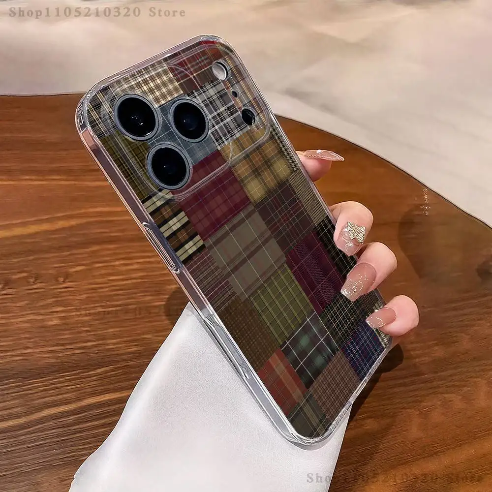 حافظة هاتف من القماش المنقوش الاسكتلندي لهاتف آيفون 17,16,11,15,13,14,12,Air,Mini,Plus,Pro,Max,Plus,E غلاف ناعم شفاف #3