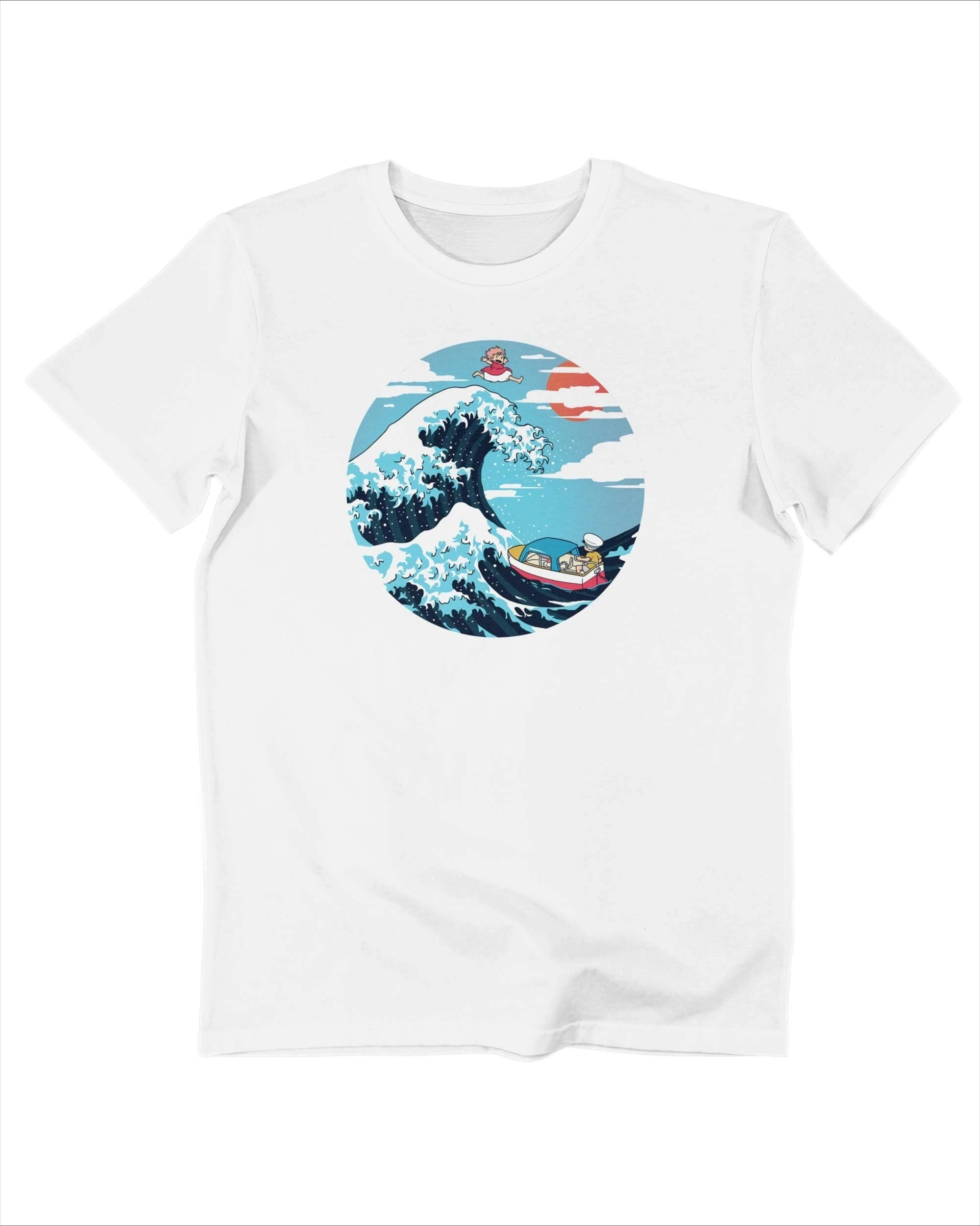 

La Vague De Ponyo с графическим принтом, летние элитные брендовые хлопковые мужские и женские футболки с короткими рукавами, уличная трендовая одежда