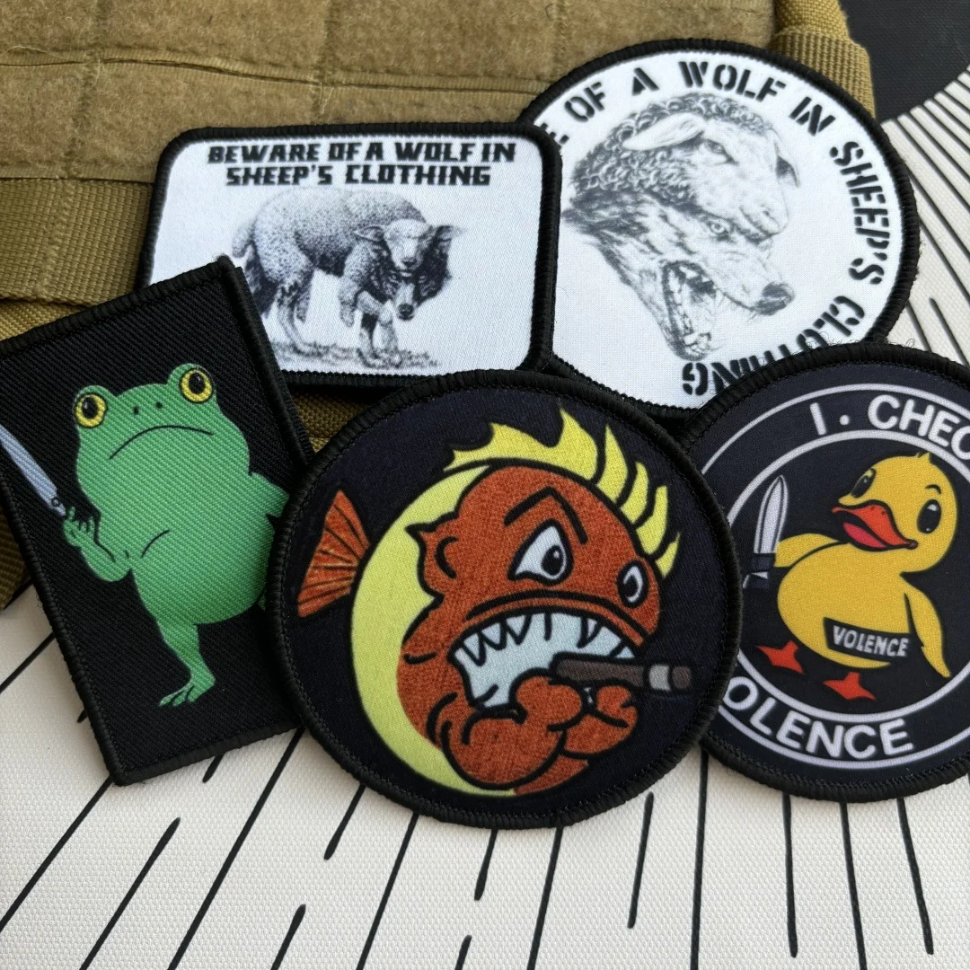 Funny Wolf In Sheep’s Clothing Printed Patches Military Fighting Hellfish Hook&Loop Emblem Tactical Frog Animal Backpack Sticker