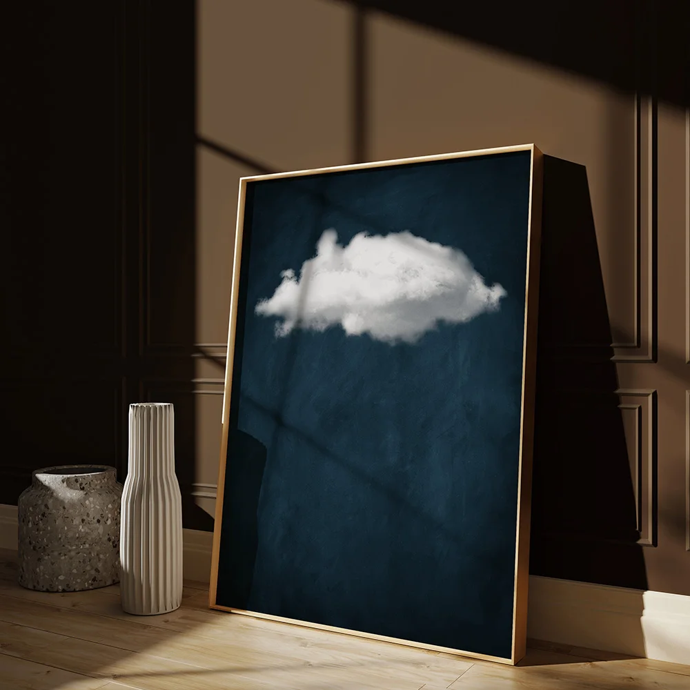 White Cloud Blue Sky Wall Art Abstract Prints Minimalist Indigo Night Poster Canvas Painting for Living Room Home Decor Pictures