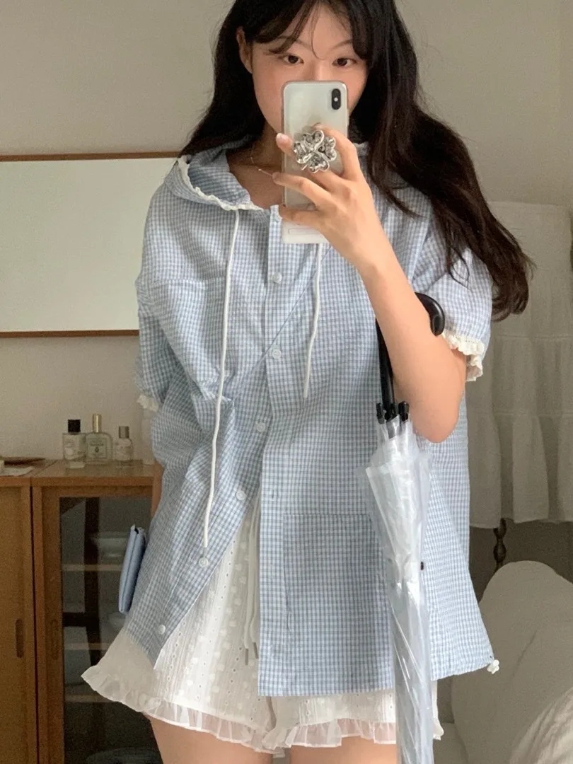 Chic ort Sve manteau femme Plaid jeune à capuche bouton unique polyvalent haut tendance trajet Sle coupe ample longueur régulière