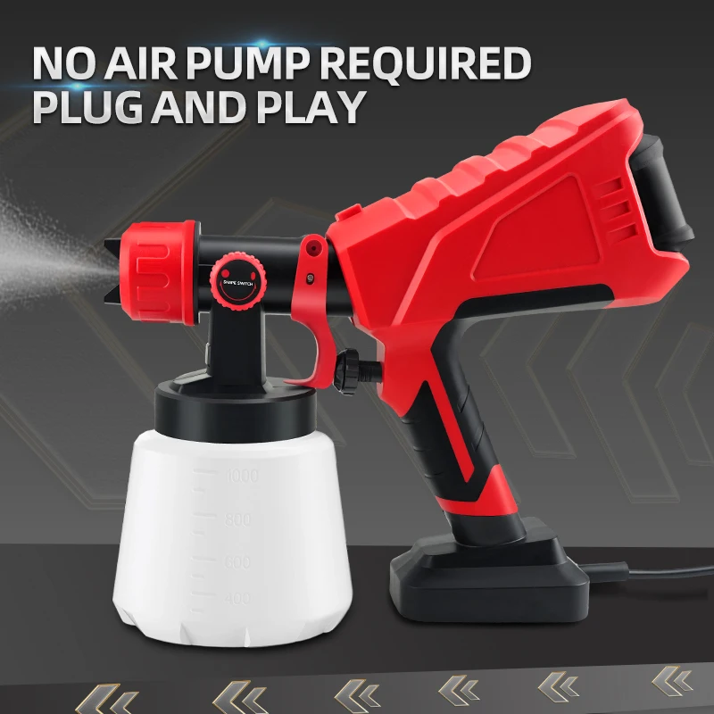 Electric Paint Sprayer Gun 1000ml Capacity Paint Gun with Adjustable Airflow and 600W Motor for Home Interior and Exterior