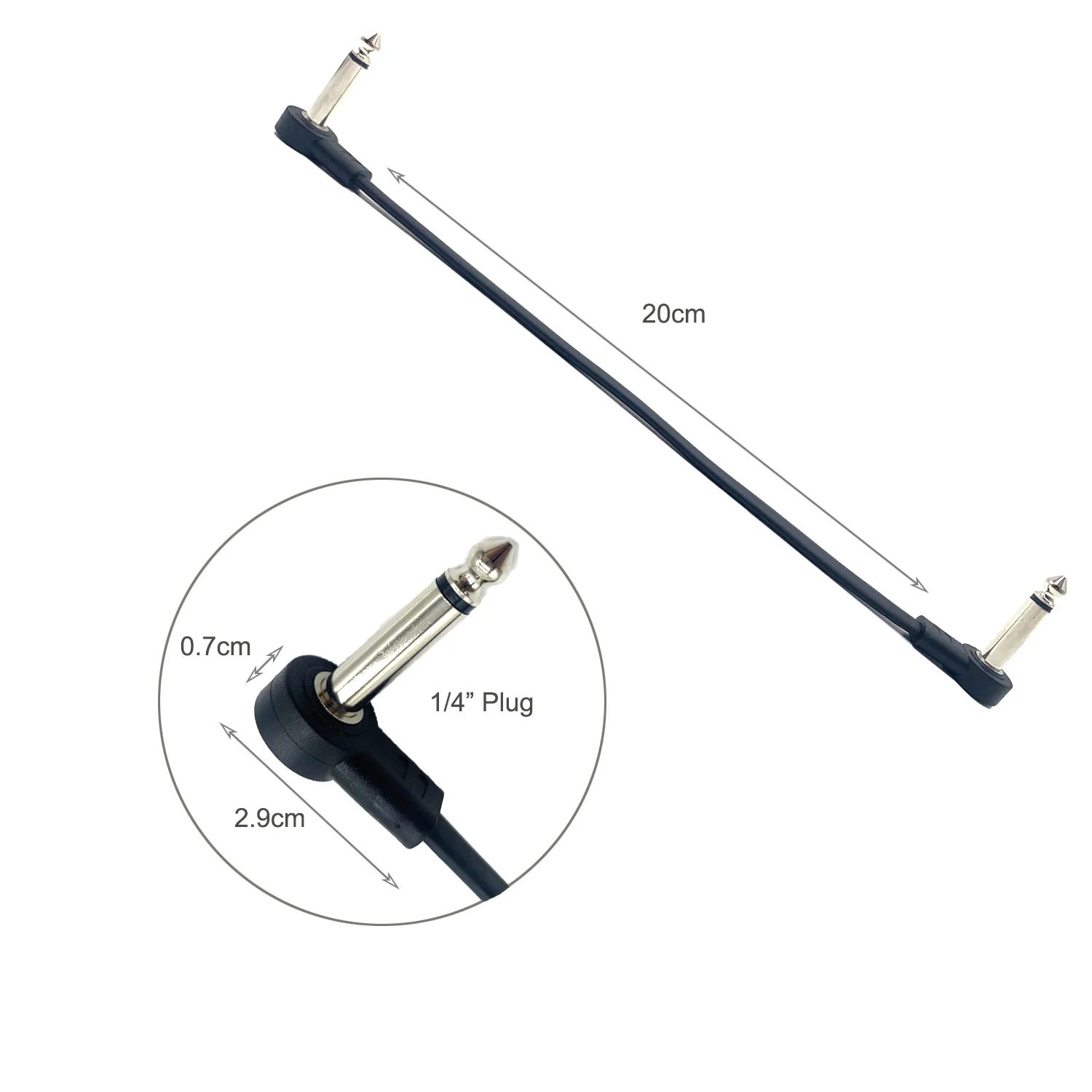 Cable antirruido para guitarra, Kit de conectores de ángulo recto, Pedal de efecto eléctrico, parche plano, Juego de 4 piezas, 24 AWG, 4 pulgadas, 10 cm, 1/4 pulgadas