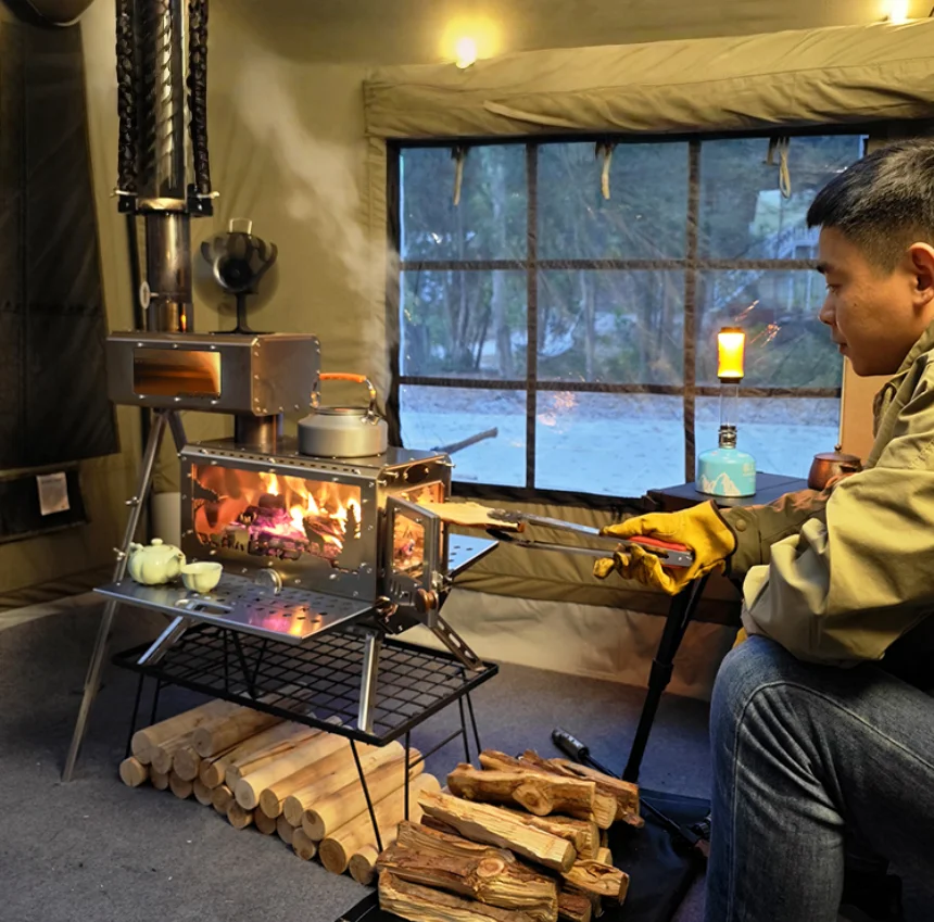 

STLFPortable Outdoor Grill Stainless Steel Wood Stove for Camping and Picnics Fuel Charcoal