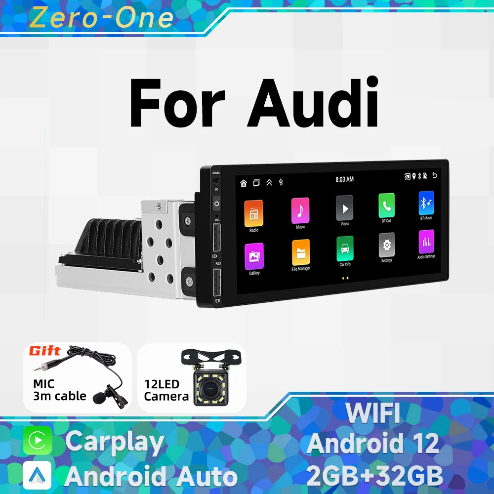 

1 Din Radio Android 13 Car Multimedia for Audi Universal 6.9 Inch Screen Stereo Head Unit Wireless Carplay Autoradio GPS WiFi