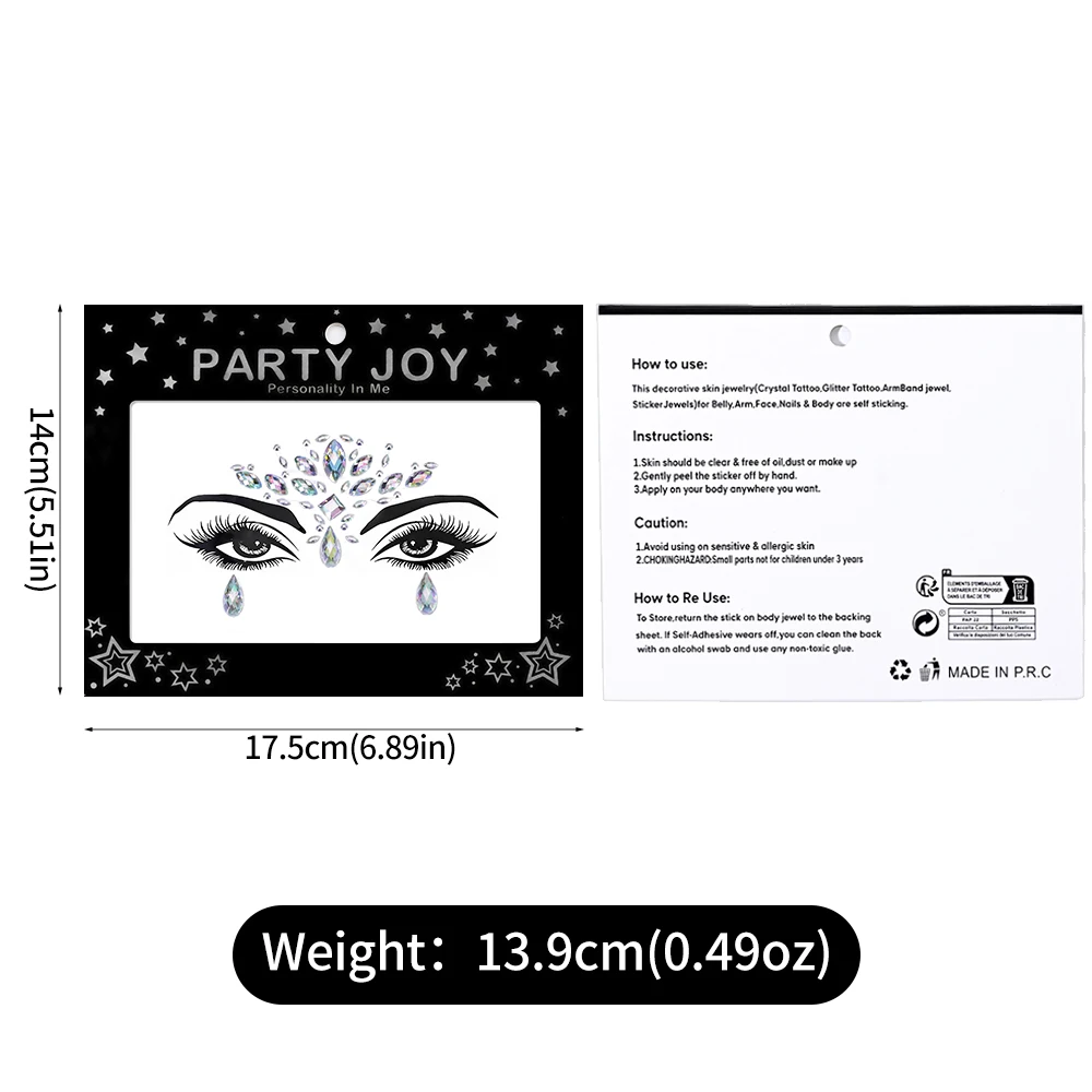 3D Strass Gesicht Aufkleber Festival Party Glitzer Diamant Make-up Schmuck Gesicht Tattoo Aufkleber Kristall Edelsteine Juwelen Gesichtsdekoration – Detail 6