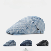 Retro Plaid Denim Berets Outdoor Travel Newsboy Caps Flat Peaked Cap Men and Women Painter Beret Hats