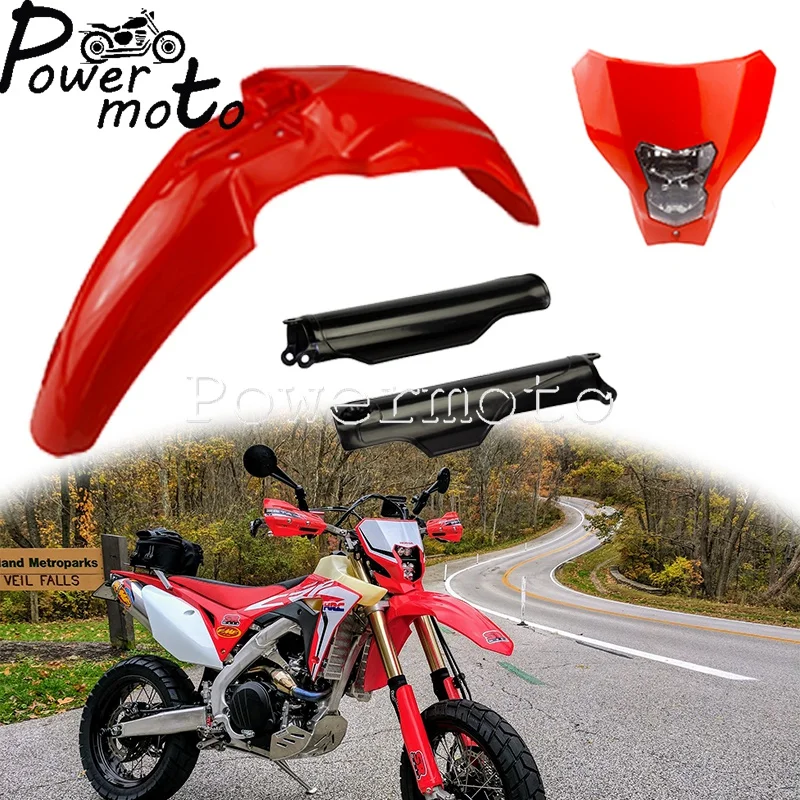 

Motocross 12V Headlight Fairing Mask &Front Fender Off-Road Enduro Mudguard Universal For Honda CRF250F CRF250L CRF250R RX