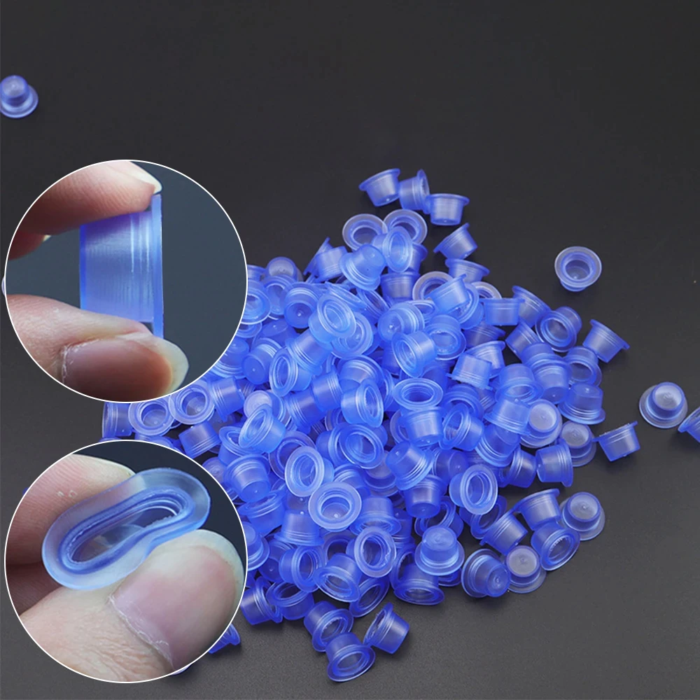 

100pcs blue silicone tattoo ink cups S/L size ink holder caps pigment container caps for permanent makeup tattoos on eyebrows