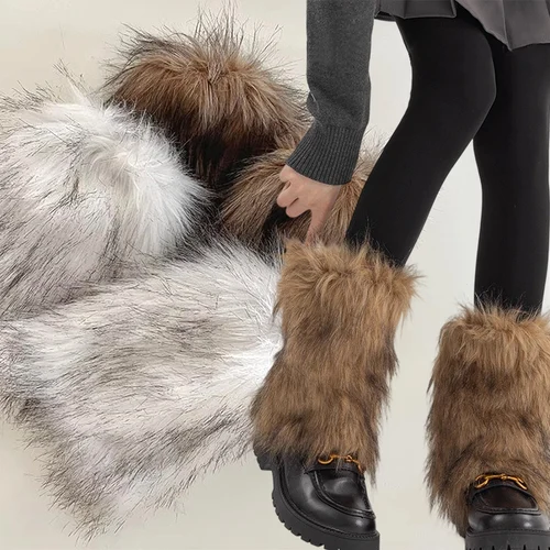 Calentadores de piernas de piel sintética Y2K para chica picante Harajuku, botas peludas cálidas para invierno, calcetines Jk, calcetines de Cosplay de hip hop japonés, accesorios