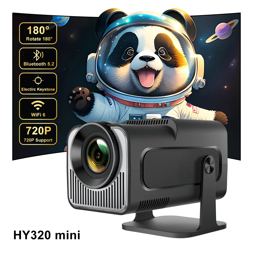 

HY320 Mini Upgrade Native 720P Android 11 Projector 200ANSI Wifi6 BT5.0 4K Cinema Outdoor Portable 180 ° Rotable Projector