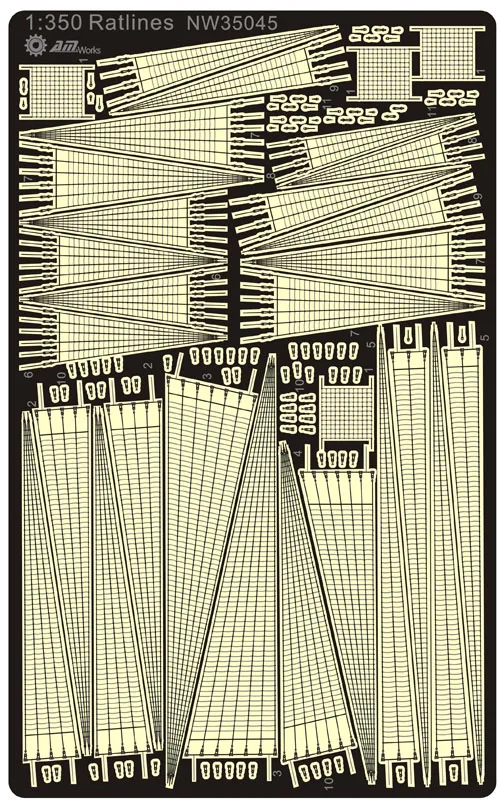 AM-WORKS NW35045 1/350 Ratlines in verschiedenen Größen für alle aufgenommenen Schiffe – Upgrade-Detailset