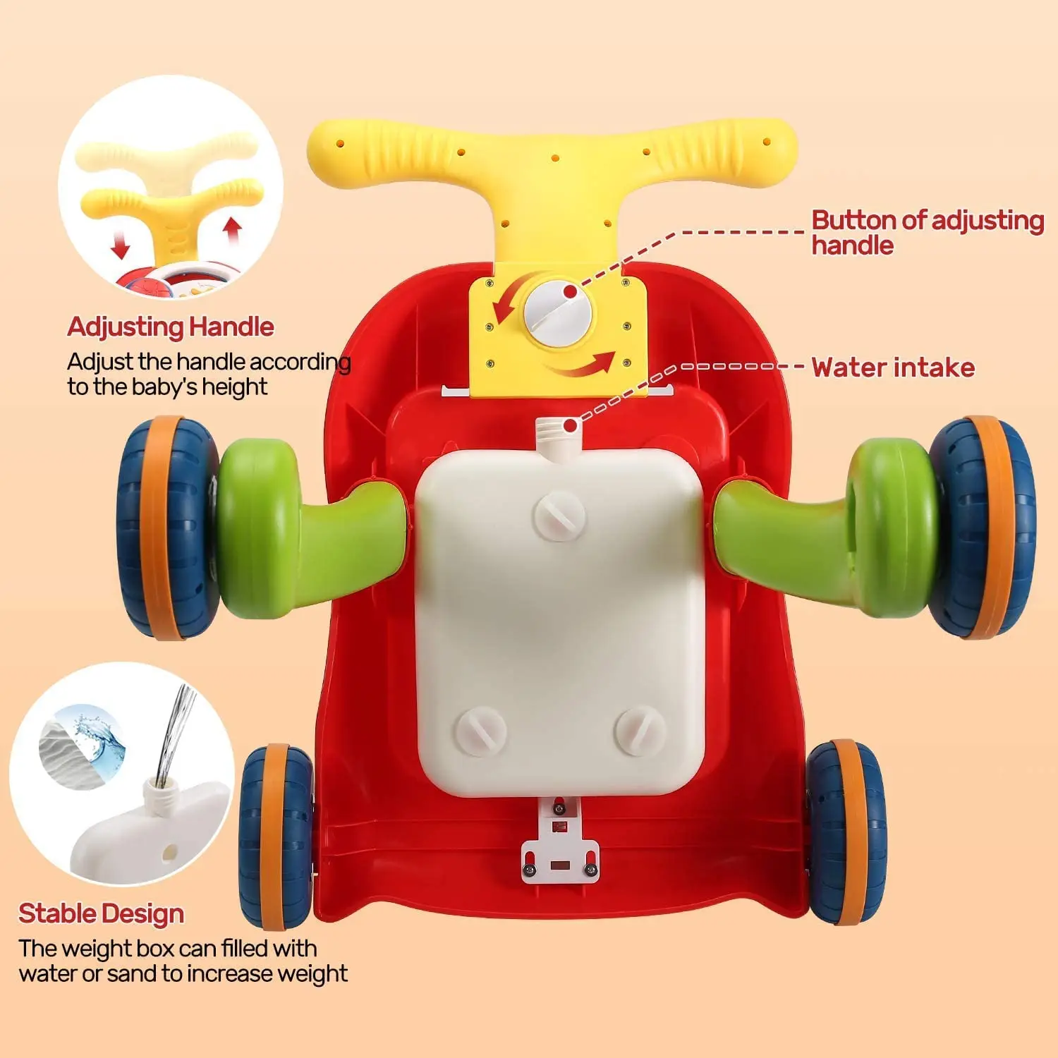 5in1 Sit-to-Stand Toddlers Walker for 1-4 Years old Baby Push Walker  Early Educational for 6-12M Assemble as Scooter Motorbike