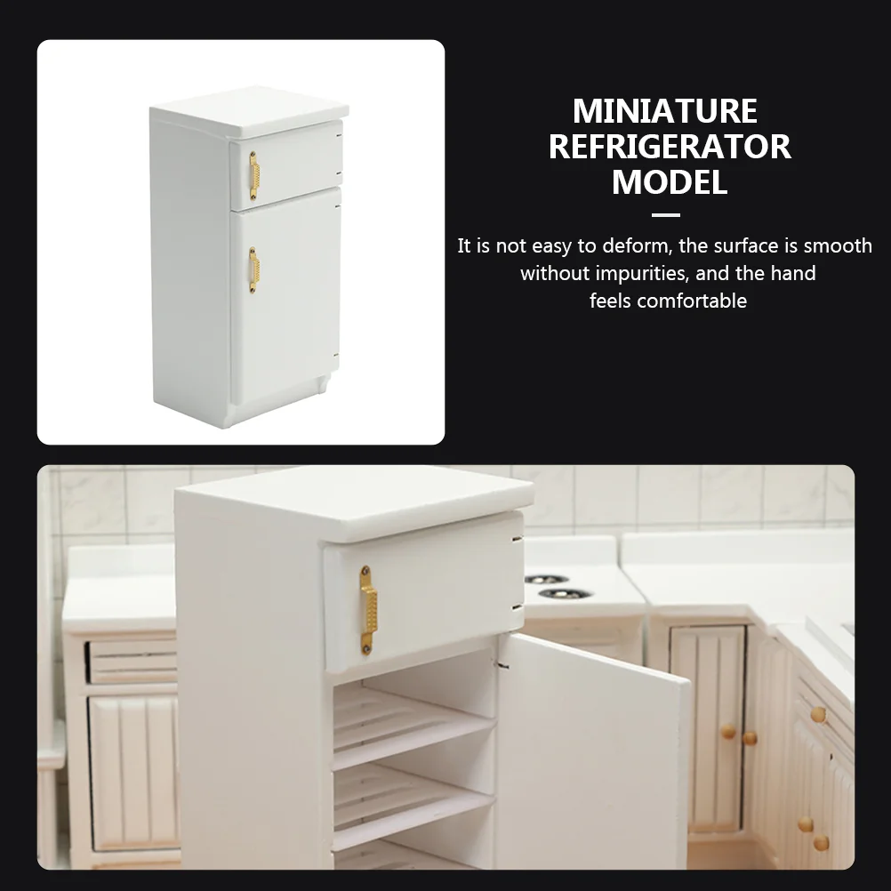 Mini modelo de refrigerador en miniatura, muebles blancos para casa de muñecas, decoración de férula