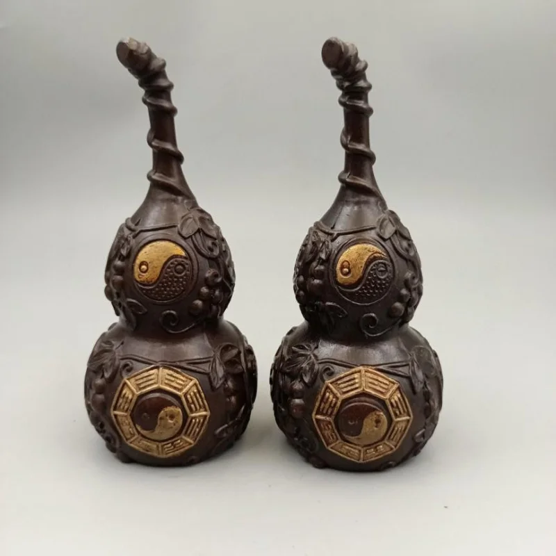 

Пара медных тыкв из чистой меди с восемью триграммами для защиты дома и удачи, подходит для украшения гостиной и офиса