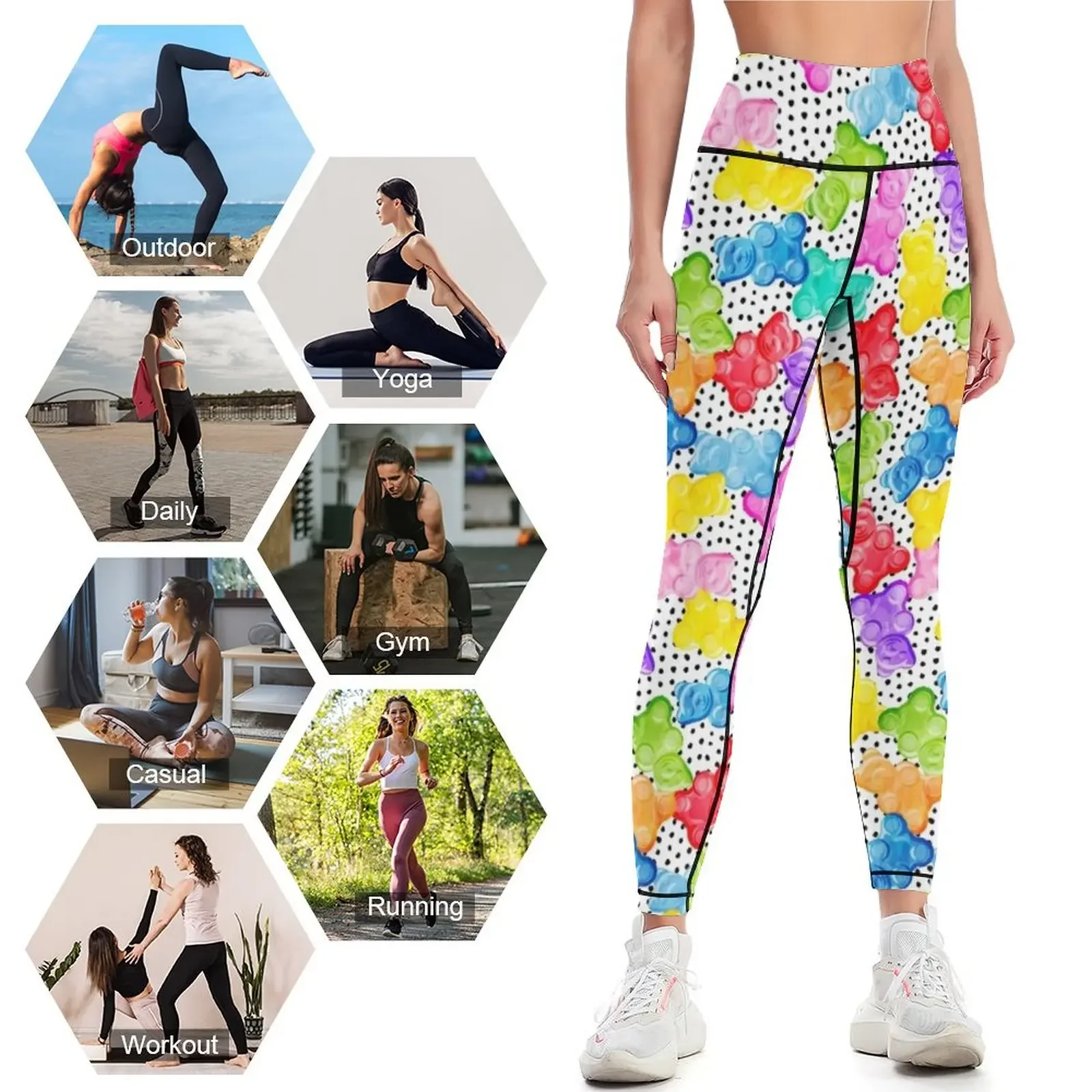 Gummy Bears on polka dots Legging Pakaian golf legging olahraga Celana latihan pakaian olahraga gym Legging Wanita