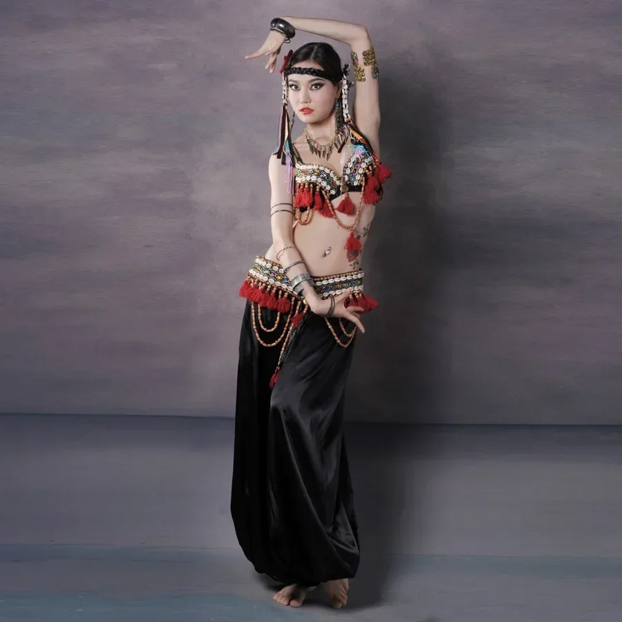 

Red Tribal Fusion Belly Dance Costumes Set 3-piece Bra, Belt and Haren Pants Gypsy Costume Belly Dance Pants Costumes