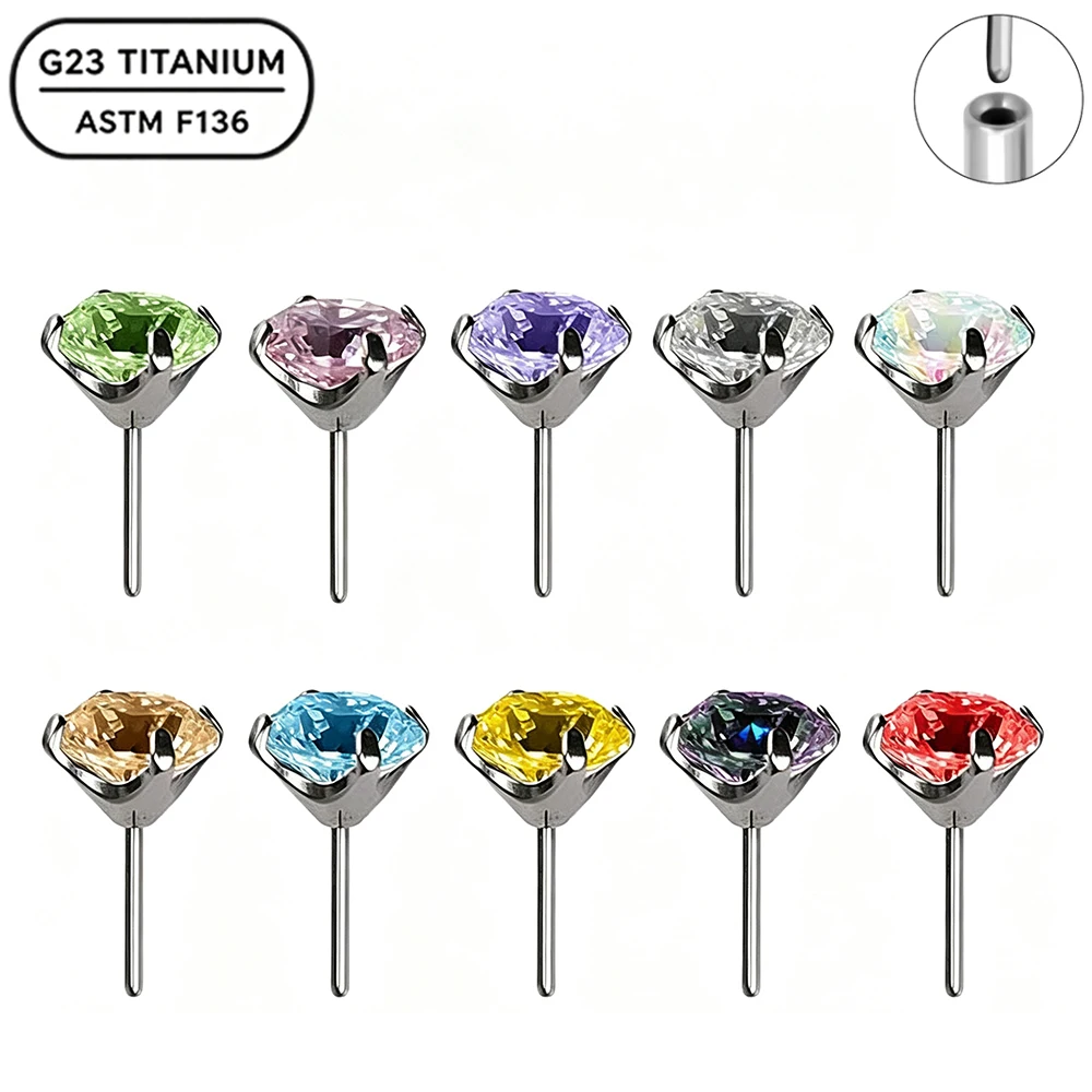 1PC G23 ASTM F136 Titanium Insert Rod Pin Cubic Zircon Labret Ear Stud Helix Tragus Cartilage Lip DIY Body Piercing Jewelry