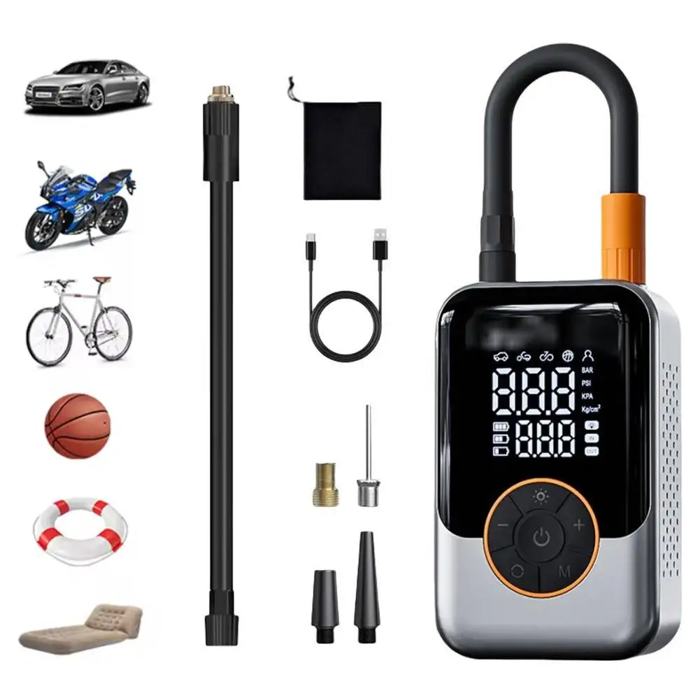 

Портативный беспроводной насос для накачивания шин, перезаряжаемый воздушный компрессор, ЖК-цифровой дисплей, электрический воздушный насос для автомобиля, велосипеда, двигателя