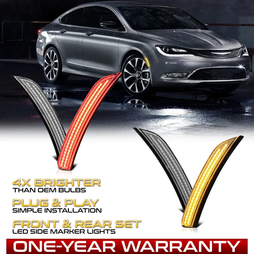 

[AMBER/RED LED] For 15-17 Chrysler 200 Front+Rear Clear Lens Side Marker Lights