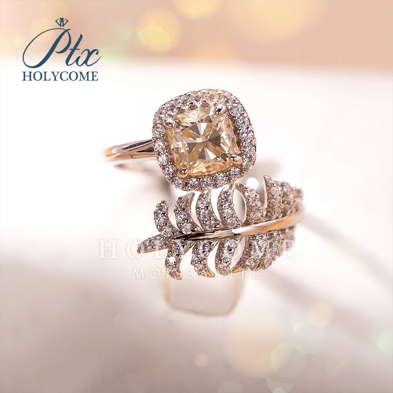 

1ct Champagne RingHolycome New design inlay moissanite stone woman wedding ring Silver Ring Women Jewelry Серьги кольцо браслет