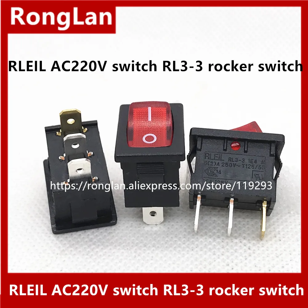 [SA]Power switch RLEIL tripod red rocker switch 220V AC single lighted boat type switch RL3-3 --100PCS/LOT