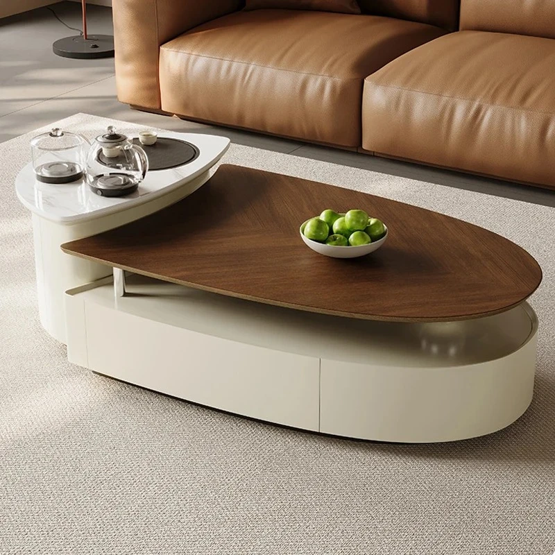 

Modern Minimalist Living Room Home Walnut Solid Wood Oval Tea Making Table Creative Stone Plate Kung Fu Tea Table