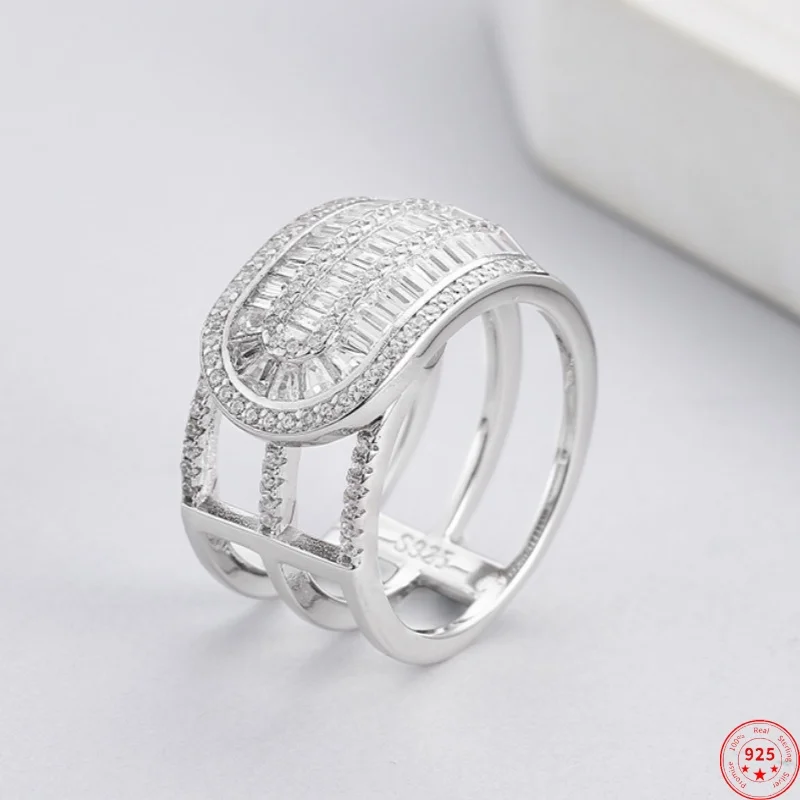 925 Sterling Silver Charms Rings for Women Men Irregular Hollow Geometric Inlaid Micro Zircon Fashion Punk Jewelry Wholesale