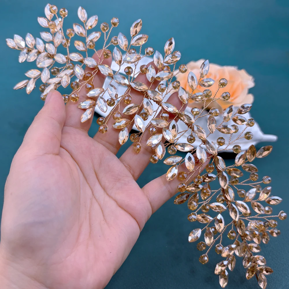 Dz281 strass nupcial headwear moda casamento jóias de cabelo champanhe mulher cabeça peça brilhando vermelho noiva acessórios para o cabelo