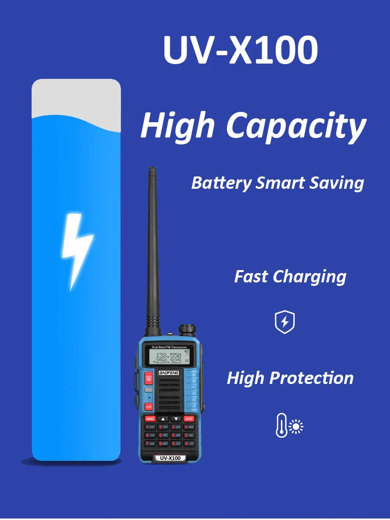 Baofeng-walkie-talkie UV X100 de largo alcance, transceptor de Radio HF de doble banda, alcance máximo de 50KM, carga rápida por USB, 2024