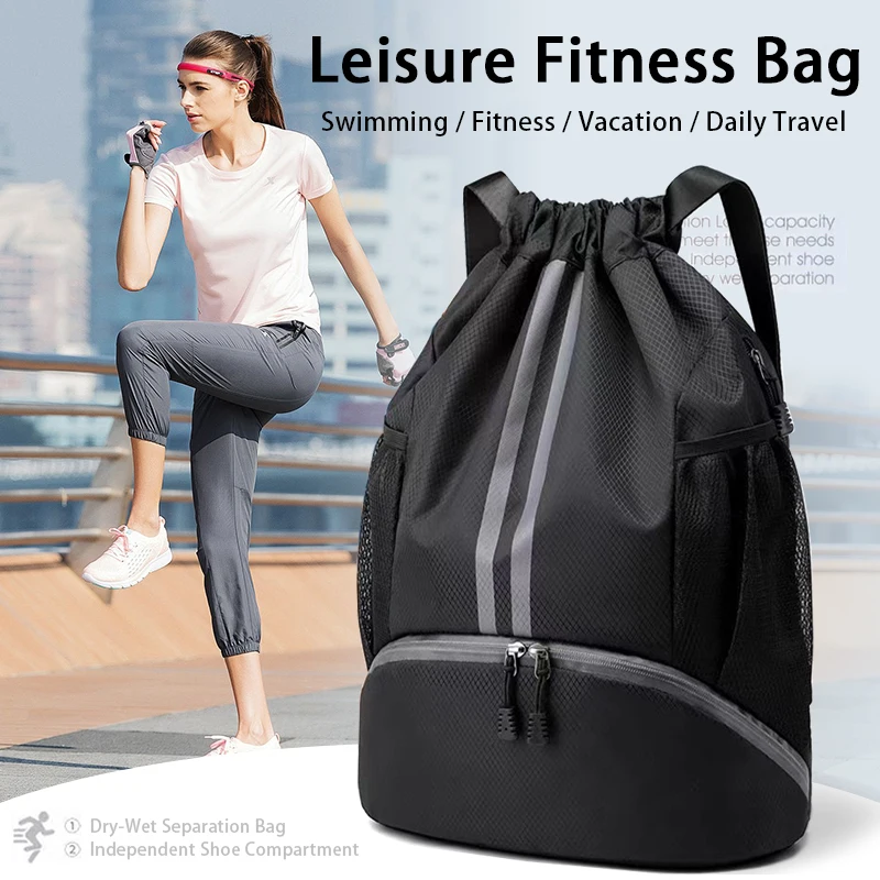 Sports Backpack Drawstring Basketball Backpack for Women&Men String Swim Gym Bag with Shoes Compartment and Wet Proof Pocket