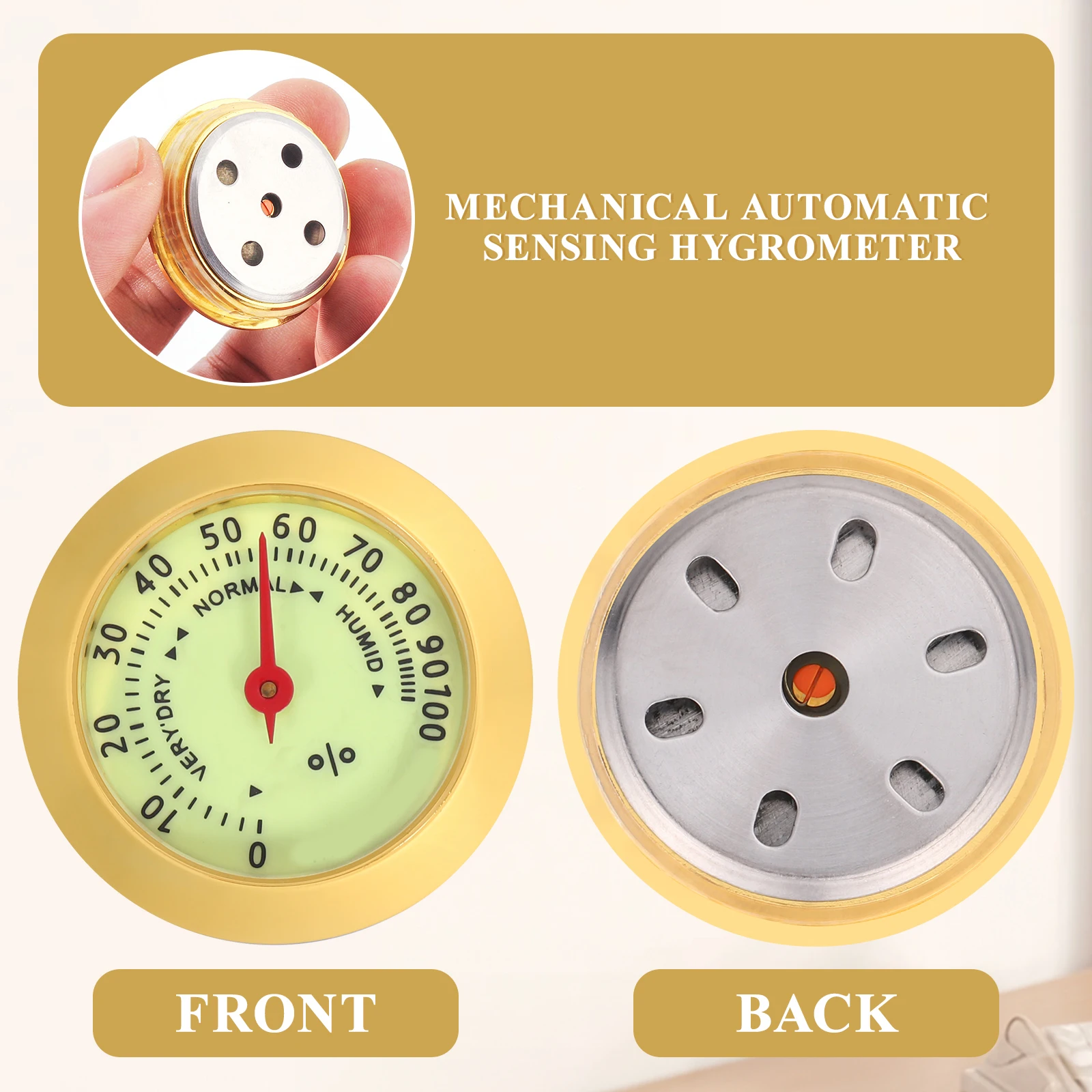 Kleines analoges Hygrometer, mechanisches rundes Feuchtigkeitsmessgerät für Zigarrenschachtel, Humidor-Aufbewahrung, Gitarrenkoffer, Heimgebrauch