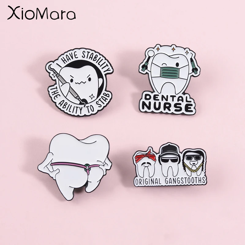 Humorous Teeth Doctor Brooch, Zinc Alloy Enamel Material, Fun Dental Tool Decor, Dentist-Themed Badge for Daily Accessories