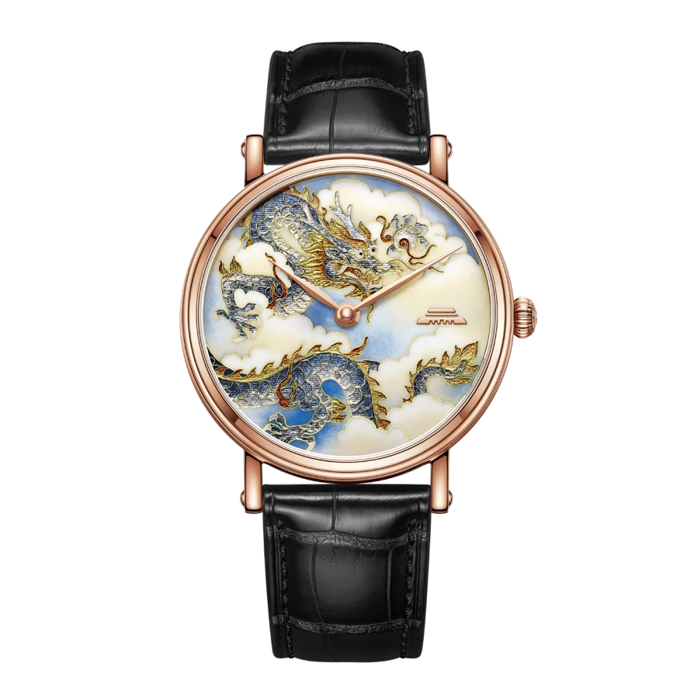 Jam Tangan Beijing Enamel Dragon and Phoenix 40mm, jam tangan pasangan, jam tangan mekanik otomatis skeleton, jam tangan pria wanita, jam tangan wanita mewah
