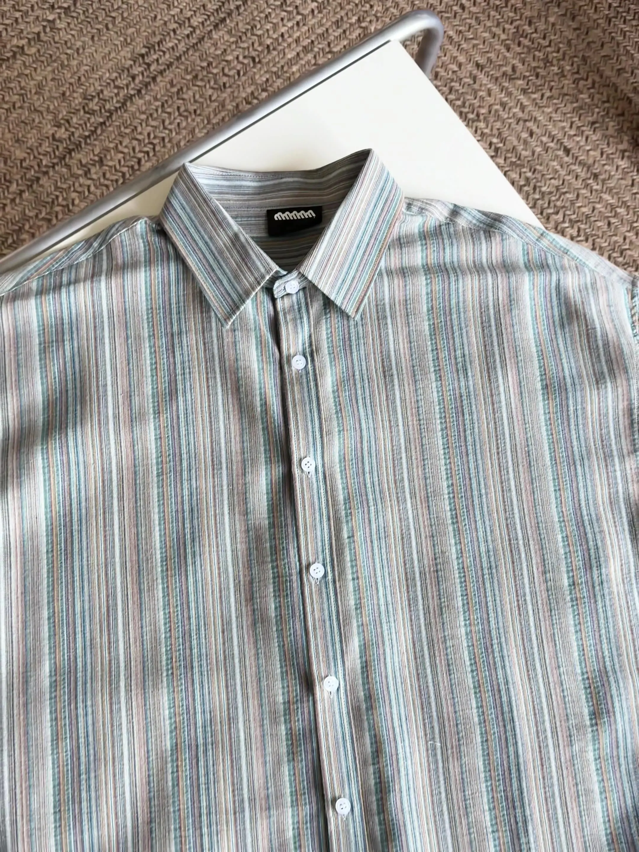 

MYQ vertical striped short-sleeved shirt men's summer loose casual half-sleeved shirt Korean style trendy high-end wear