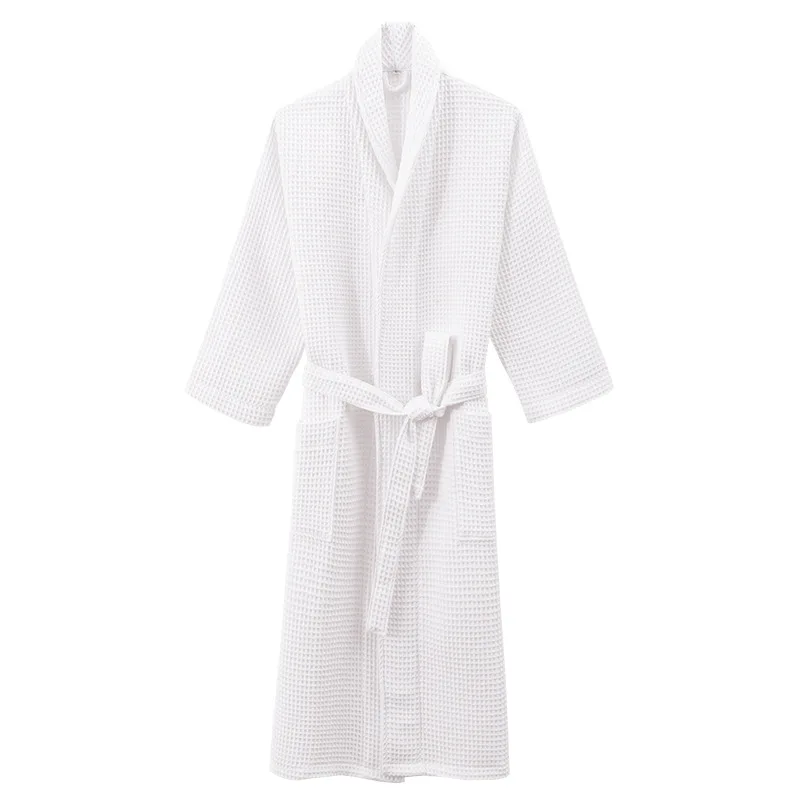 Soft Pure Cotton Bathrobes For Men Women Springs Waffle Hotel Bathrobe Couple Nightgown Home Dressing Gown Adult Pajamas Robes