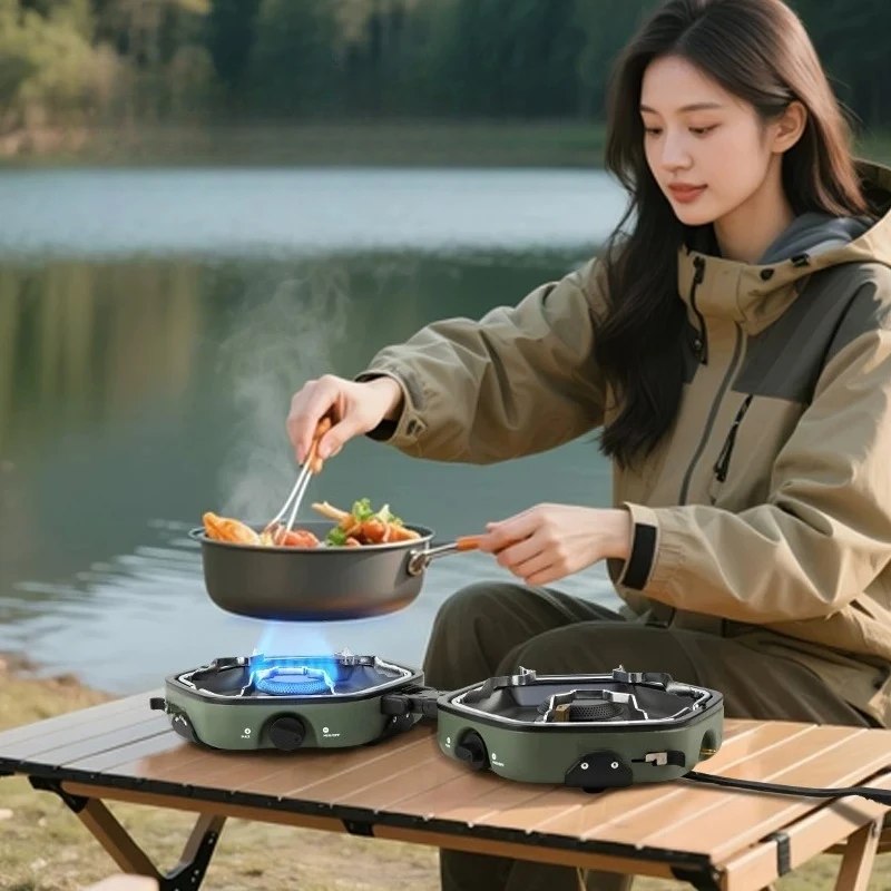Outdoor cassette stove Split portable double-head gas stove Camping picnic stove