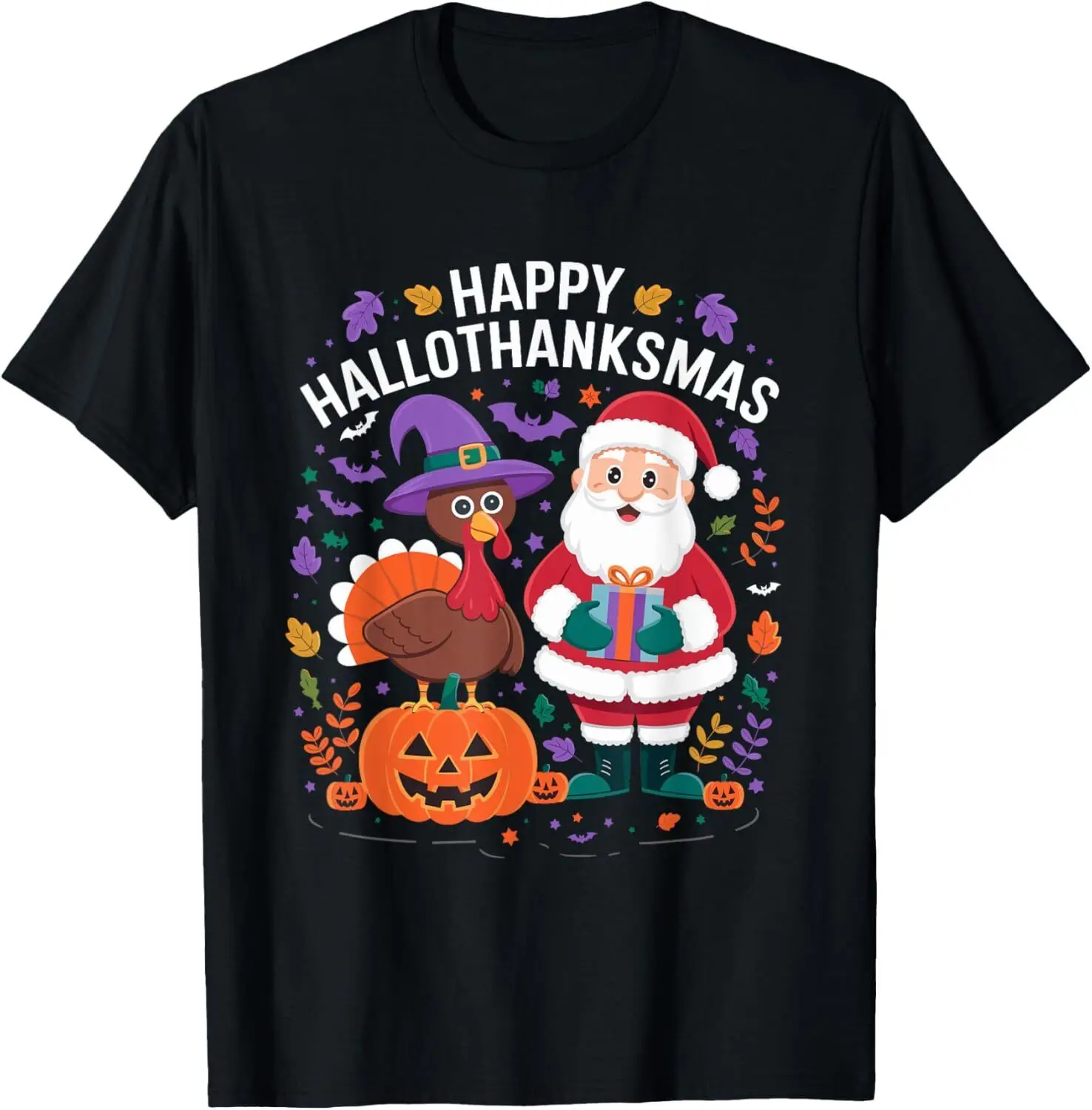 

Happy Hallothanksmas Thanksgiving Halloween Merry Christmas T-Shirt