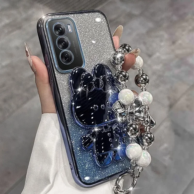 Luxuoso coelho maquiagem espelho titular caso para oppo reno 13 f 12 11 pro 10 7 a94 a78 a58 a74 a57 a54 a55 a38 a18 a16 a60 escudo
