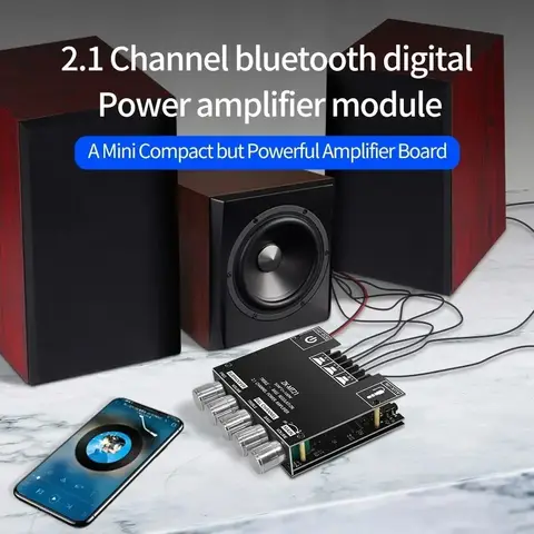 100W+2*50W 2.1 Channel Subwoofer Digital Power Amplifier Board AUX 12/24V Audio Stereo Bluetooth 5.0 Amp HiFi ZK-MT21 