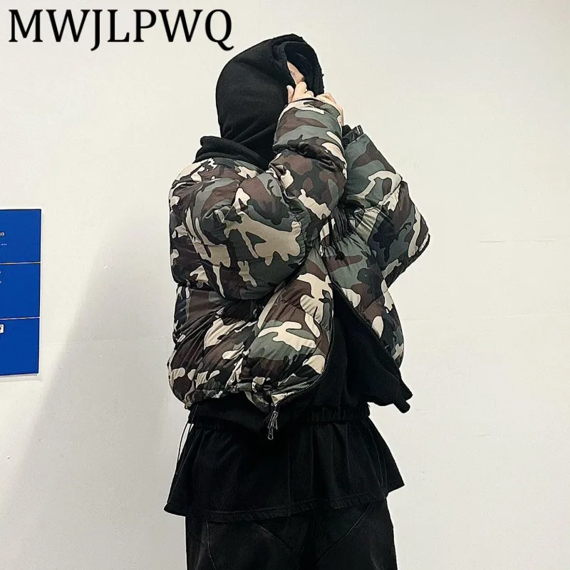 

MWJLPWQ зимняя новая повседневная камуфляжная хлопковая куртка в американском стиле, мужские двусторонние дизайнерские топы унисекс с капюшоном на молнии, шикарные 21782