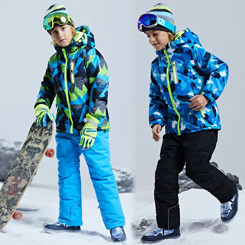 

New Teenage Children Ski Suits Boys Mountaineering Snowboard Jackets Thickened Warm Kids Ski Set Snow Pants Windproof Waterproof