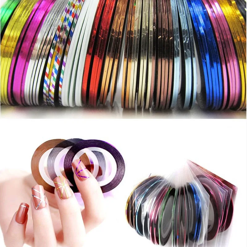 31Colors 3Rolls 1/2/3mm Nail Art Stickers Gold Silver Striping 3D Glitter Multicolor Adhesive Stickers DIY Nail Art Decoration