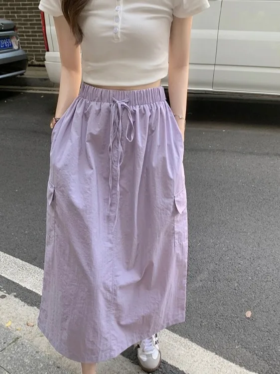 

Slimming High Waist Midi A-Line Skirt Women's Summer 2025 New Sle Workwear Retro Versatile Commute Long Skirt