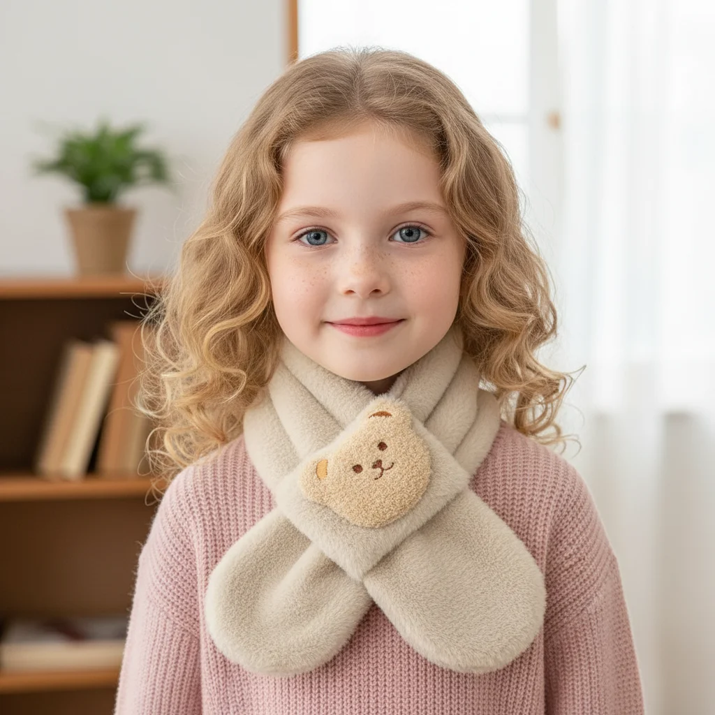 Fashion Warm Winter Scarf Thick Scarf Baby Shawls Cute Cartoon Bears Children Cross Neckerchief Toddler Faux Fur