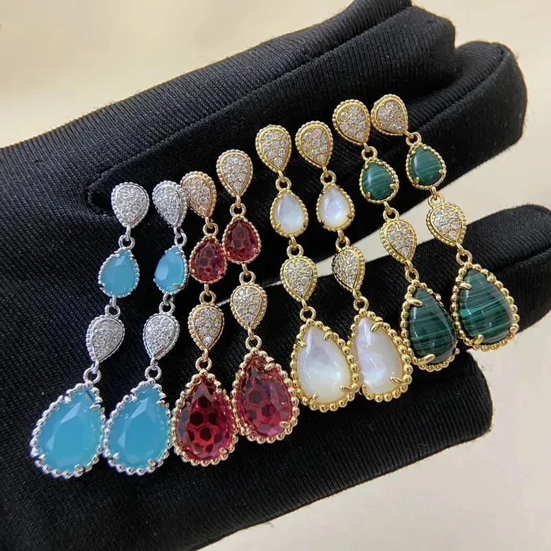 

ROBO 2026 S925 Water Droplet Pear Women's Long Pendant Earrings High quality Moissanite Blue Red White Green Gemstone Inlay
