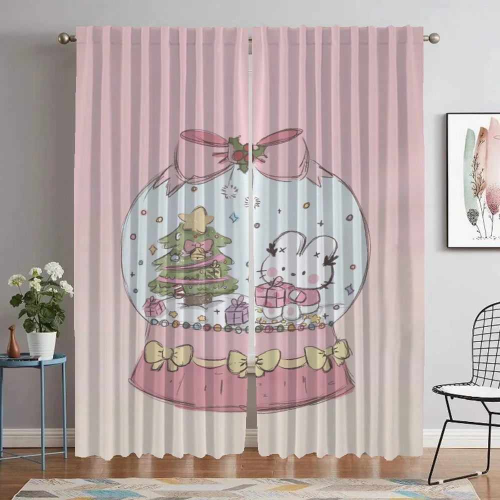 

Christmas Tulle for Bedroom Shades Curtains for Living Room Curtain Halloween Decoration Home Interior Curtains 2 Pieces Kitchen