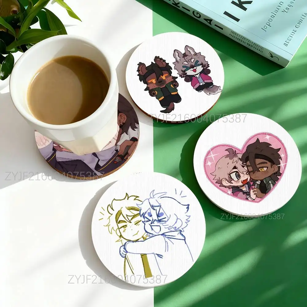 

R-Rebound Of The Heart Pattern Art Coasters Round Wooden Heat Resistant Non-Slip Home Decor Gift Multifunctional