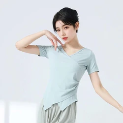 V-neck Dance Tops for Women Adults Modern Dance Tops Short Sleeve Daily Training Costumes